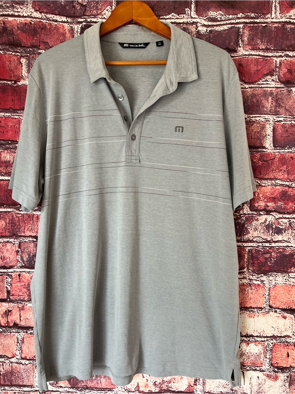 Travis Mathew Men's Light Gray Polo with Subtle Stripe